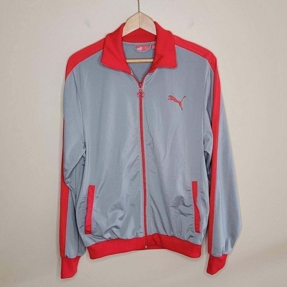 Puma Gray & Red Athletic Track Zip Front Jacket Size small Weekend Sporty